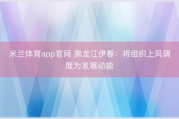 米兰体育app官网 黑龙江伊春:将组织上风调度为发展动能