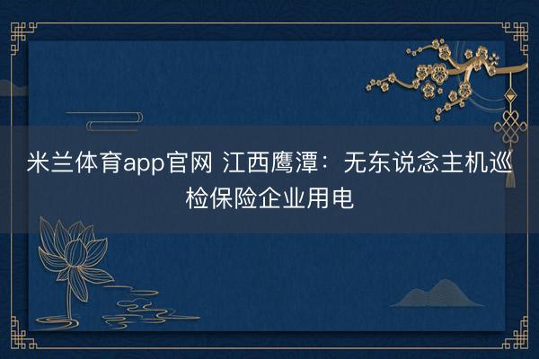 米兰体育app官网 江西鹰潭：无东说念主机巡检保险企业用电