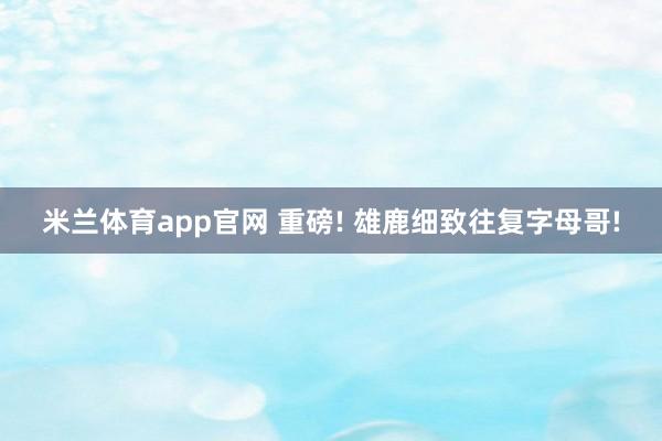 米兰体育app官网 重磅! 雄鹿细致往复字母哥!