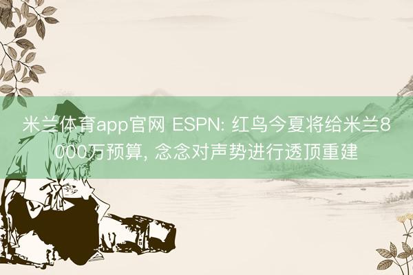 米兰体育app官网 ESPN: 红鸟今夏将给米兰8000万预算, 念念对声势进行透顶重建